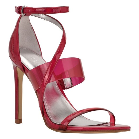 Guess Womens Pink Padded Transparent Strappy Stiletto Buckle Heeled Sandals - Picture 1 of 4
